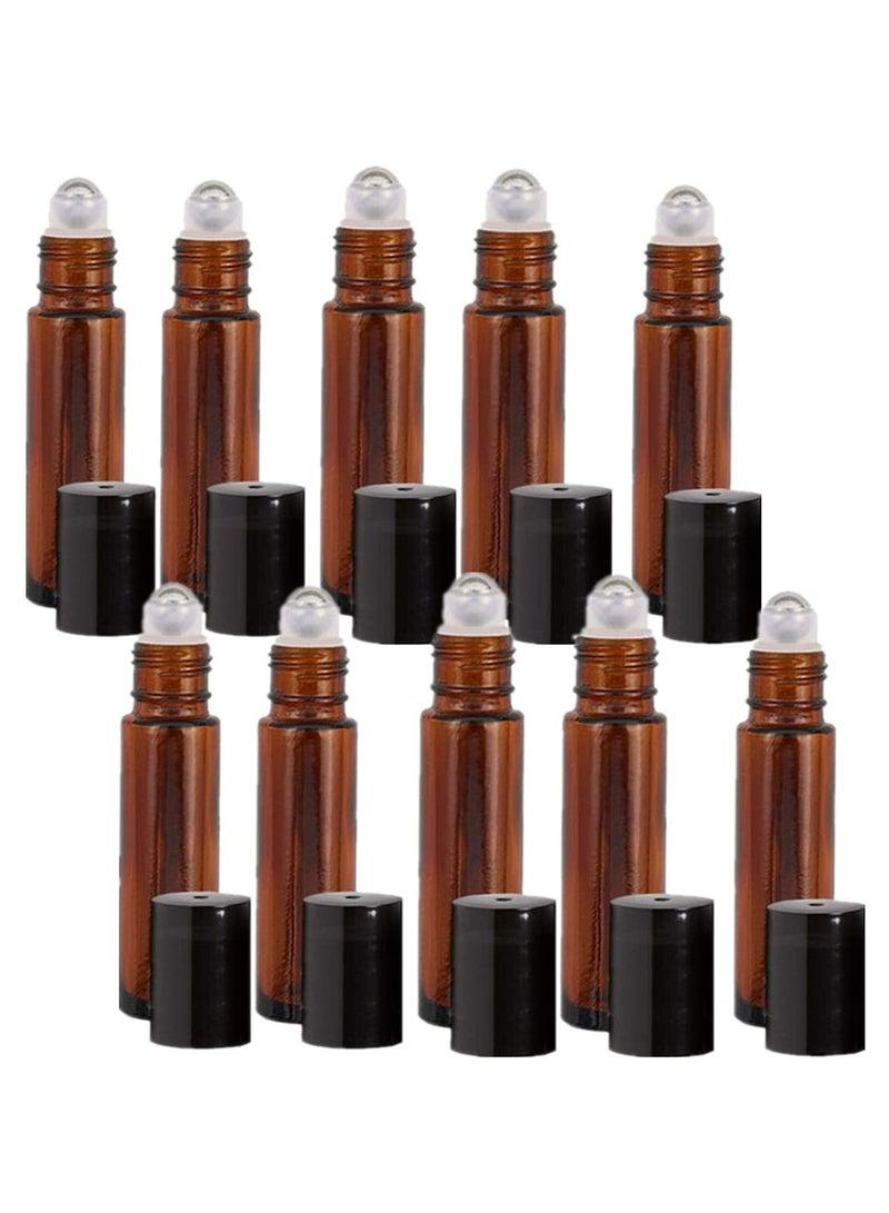 10 قطع من زجاجات الزيت العطري العنبر الأسطوانية 10 مل لفة زجاجية فارغة قابلة لإعادة الملء على الزجاجات - Image 1