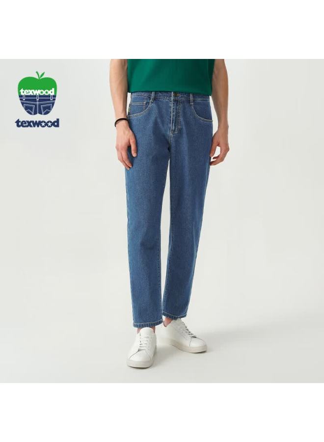 texwood بنطلون جينز رجالي من تيكسوود بتصميم عتيق ومغسول بالحجر فضفاض وعصري من القطن أزرق متوسط 33 - Image 1