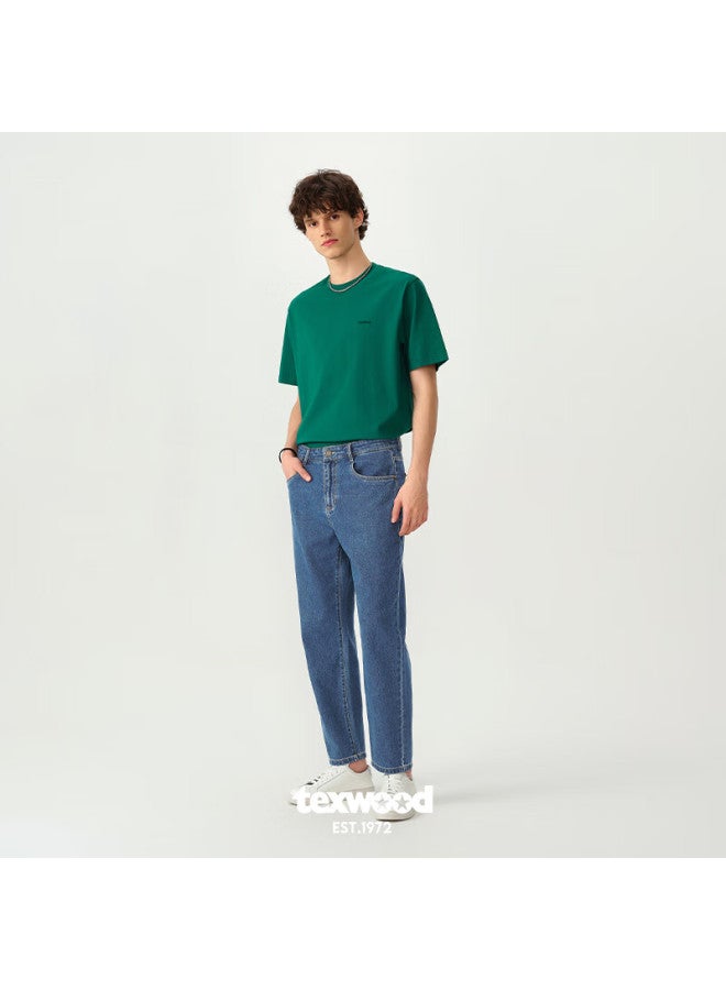texwood بنطلون جينز رجالي من تيكسوود بتصميم عتيق ومغسول بالحجر فضفاض وعصري من القطن أزرق متوسط 33 - Image 3