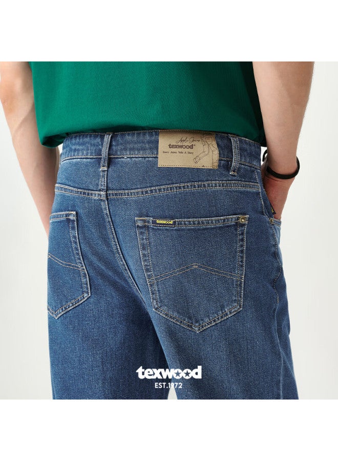 texwood بنطلون جينز رجالي من تيكسوود بتصميم عتيق ومغسول بالحجر فضفاض وعصري من القطن أزرق متوسط 33 - Image 2