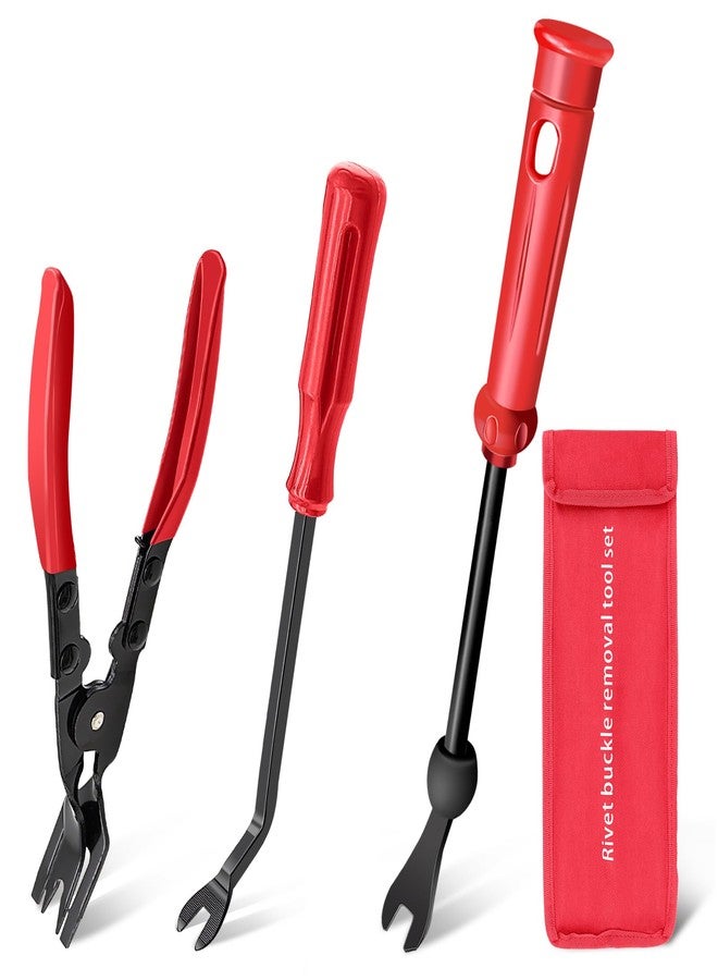Zecirl 3 Pcs Clip Pliers and Fastener Remover,Clip Removal Tool Panel Clip Removal Pliers Car Trim Rivet Removal Pry Tool Repair Kit for Automotive Door Panel,Upholstery,Dashboard Red - Image 1
