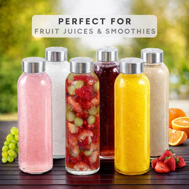Brieftons Glass Water Bottles With Caps: Clear, 6 Pack, 18 Oz, Leakproof Lids, Premium Soda Lime, Best As Reusable Drinking Bottle, Sauce Jar, Juice Beverage Container, Kefir Kit, With Cleaning Brush - Image 4
