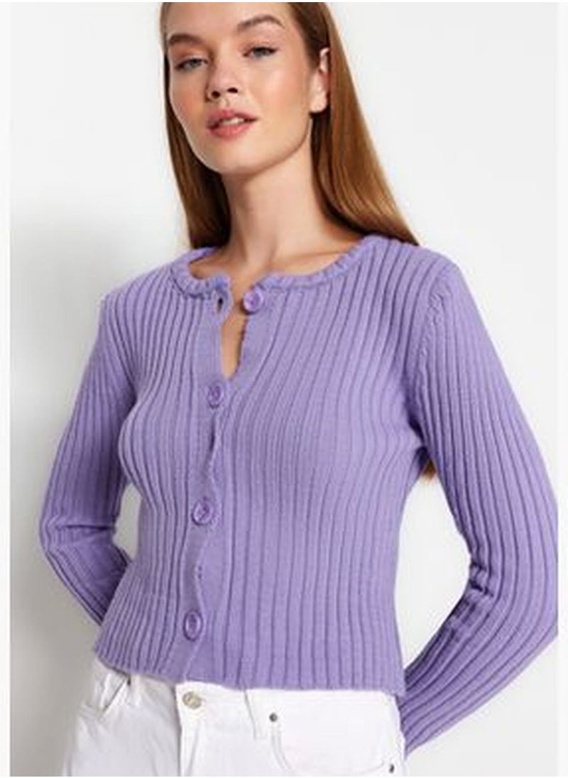 trendyol Lilac Basic Crop Sweater Cardigan TWOAW24HI00342  - Image 1