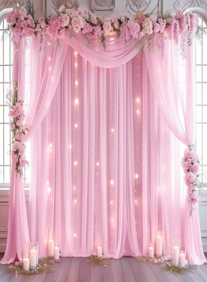 Shillance 10ft x 10ft Pink Backdrop Curtain Panels with Lights String for Parties, Sheer Tulle Wedding Backdrop Drapes for Baby Shower Birthday Party Home Decorations - Image 2