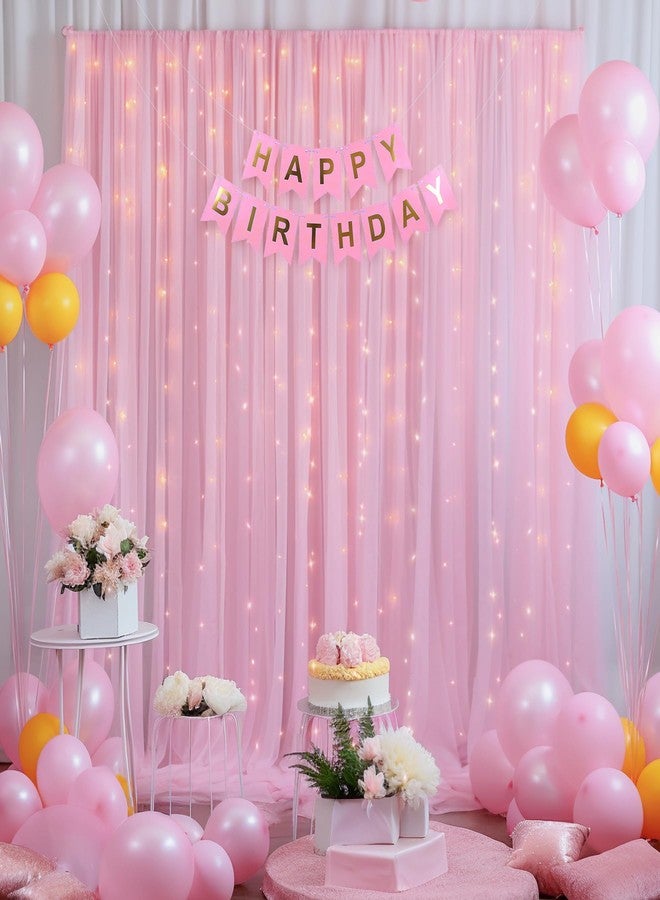 Shillance 10ft x 10ft Pink Backdrop Curtain Panels with Lights String for Parties, Sheer Tulle Wedding Backdrop Drapes for Baby Shower Birthday Party Home Decorations - Image 3