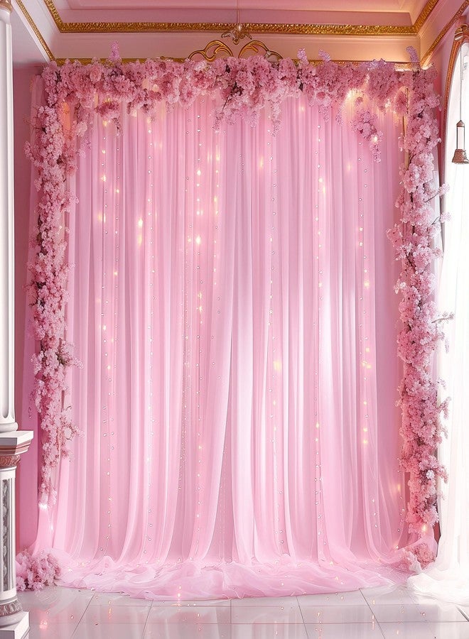 Shillance 10ft x 10ft Pink Backdrop Curtain Panels with Lights String for Parties, Sheer Tulle Wedding Backdrop Drapes for Baby Shower Birthday Party Home Decorations - Image 1
