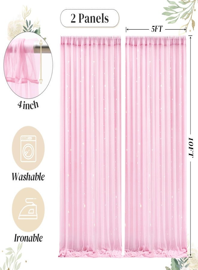 Shillance 10ft x 10ft Pink Backdrop Curtain Panels with Lights String for Parties, Sheer Tulle Wedding Backdrop Drapes for Baby Shower Birthday Party Home Decorations - Image 5