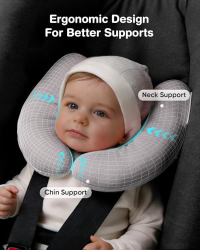 Sweetwavet Baby Neck Pillow for Car Seat and Stroller Adjustable Baby Head Support Pillow for Travel Soft and Cushiony Torticollis Pillows for Infant and Newborn Gray - Image 3