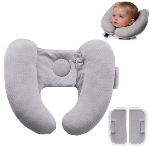 Sweetwavet Baby Neck Pillow for Car Seat and Stroller Adjustable Baby Head Support Pillow for Travel Soft and Cushiony Torticollis Pillows for Infant and Newborn Gray - Image 1