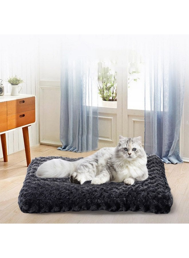 Generic Pet Bed with Non-Slip Waterproof Bottom, 2024 New Soothing Calming Dog Bed, Washable Dog Crate Bed Deluxe Plush Cats Beds Mat, 16.9"" x 11"", Black - Image 1