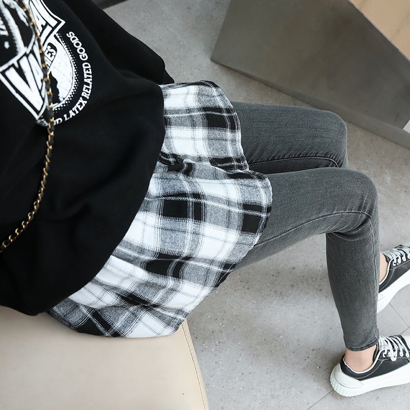 Solid Color All-match Fart Curtain Fake Hem Shirt Stacked with Inner Base Half Skirt Denim A- line Skirt (blue stripes) - Image 3