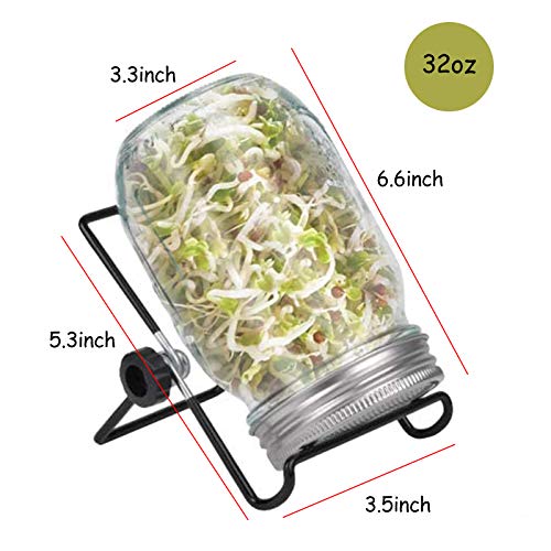 DOUBLE 2 C Sprouting Jar Kit, Wide Mouth Quart Mason Jars with Screen Sprout Lids & Stand, Seeds Germination Growing Kit, Seed Sprouter Set for Growing Organic Broccoli Alfalfa Mung Microgreens Bean (1Pack) - Image 4