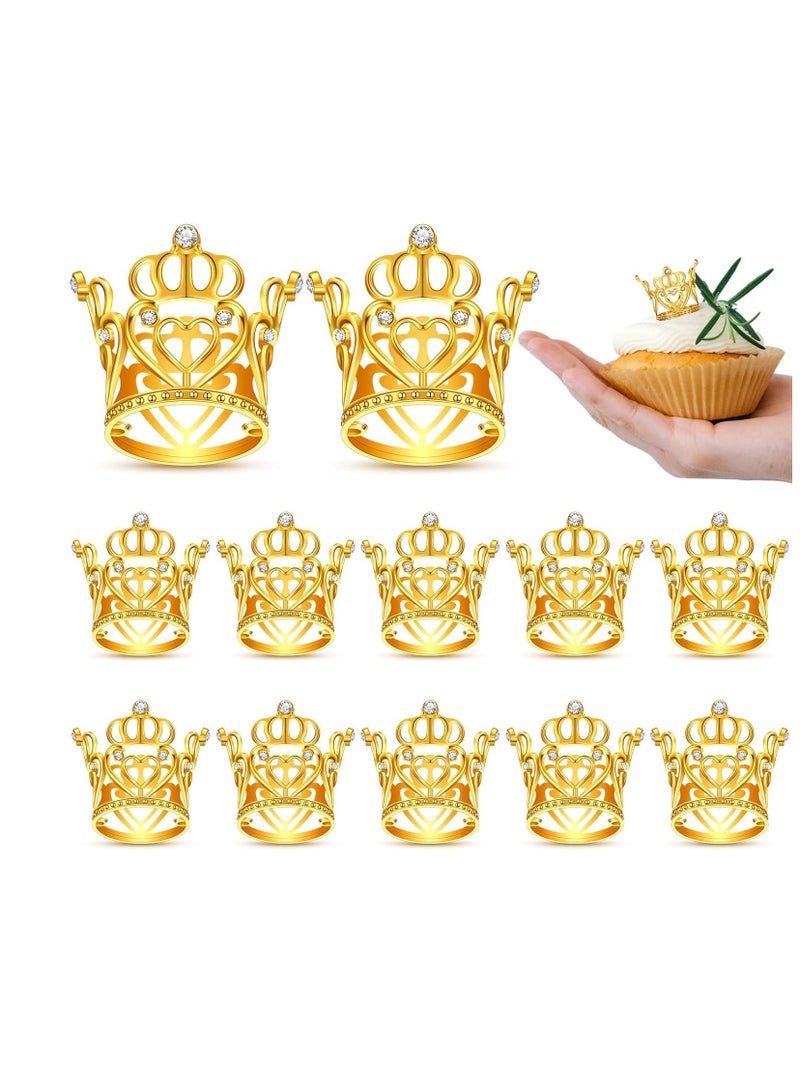 Mini Gold Crown Cake Toppers 12 Pcs Princess Tiara for Kids and Pets Birthday Party Decorations  - Image 1