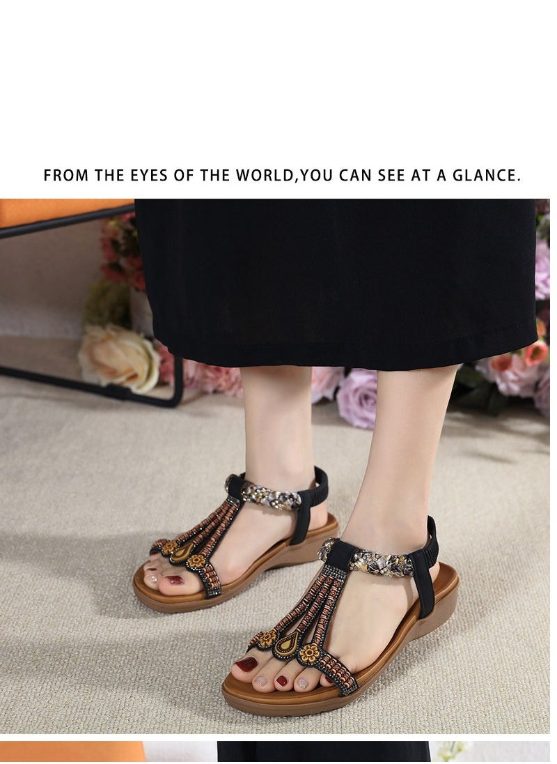 SIKETU Summer New Fashion Trend Women's Sandals Elastic Lightweight Comfortable Sandals Black  - Image 1