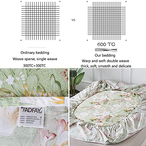 FADFAY Floral Bed Sheets Set Queen Size 100% Cotton Mint Green Botanical Sheet Sets Countryside Bedding Soft Breathable Girls Lily Flower Printed Deep Pocket Sheet 17.5 inch, 4 Pcs Queen - Image 5