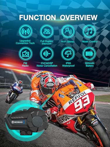 Moman Motorcycle Intercom 2Way Intercom Communication Systems FM Music Sharing HiFi Stereo CVC Noise Cancellation Waterproof BT51 Group Helmet Speaker Headset for Dirt BikeATV H2Pro 2 Pack - Image 3
