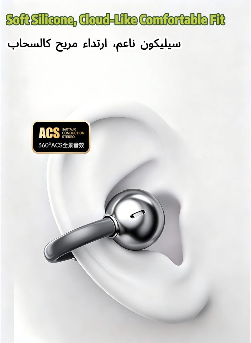 أحدث سماعات أذن لاسلكية بمشبك أذن، بتقنية البلوتوث 5.4، تصميم خفيف الوزن ومريح مع مشبك، سماعات OWS للرياضة واللياقة البدنية، بالألوان الأبيض/الرمادي/الأرجواني - Image 3
