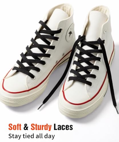 Handshop Wide Flat Athletic Shoelaces 5/16"(2 Pair) - Shoe Laces for Sneakers and Casual Shoes Replacements Black 47 inch (120cm) - Image 3