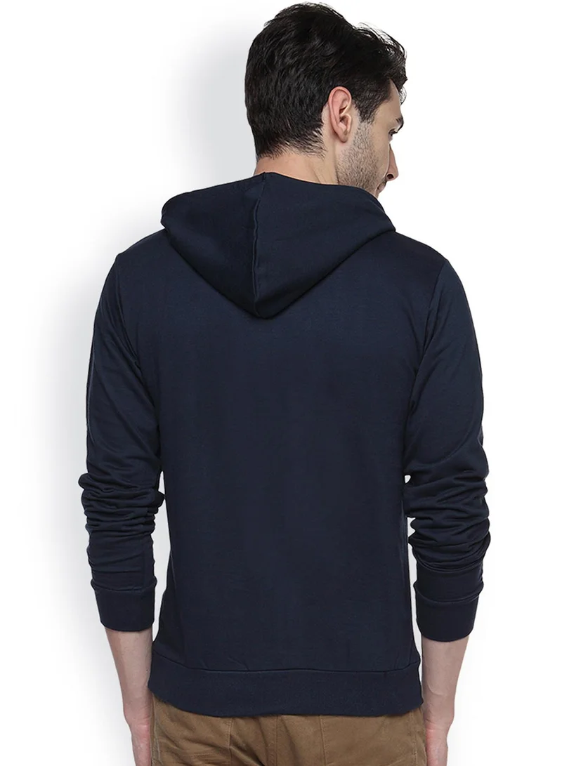 Campus Sutra Men's Midnight Blue Vitruvian-Man Print Pullover Hoodie