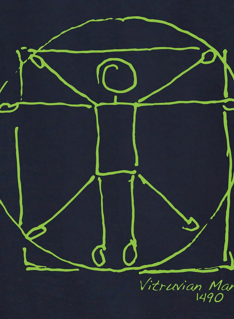 Campus Sutra Men's Midnight Blue Vitruvian-Man Print Pullover Hoodie