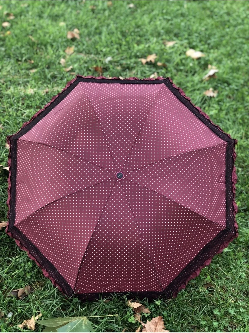 ELEVEN MARKETS Eleven Market Wind Resistant Frilly Polka Dot Plum Women's Umbrella