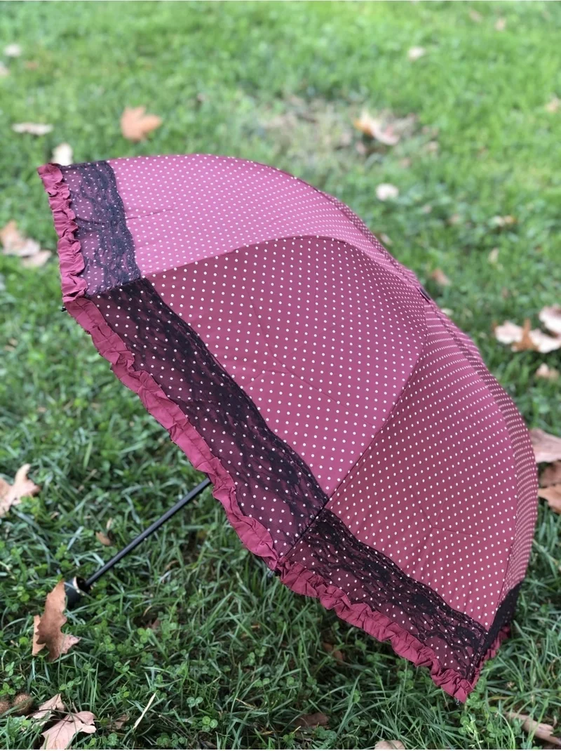 ELEVEN MARKETS Eleven Market Wind Resistant Frilly Polka Dot Plum Women's Umbrella