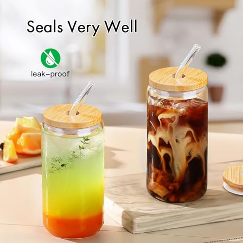 SBMKK Bamboo Lids for Glass Cups, Wooden Lids for 16 OZ Beer Can Glass with Straw Hole, 70mm/2.75 Inch Mason Jar Replacment Cover - Image 2