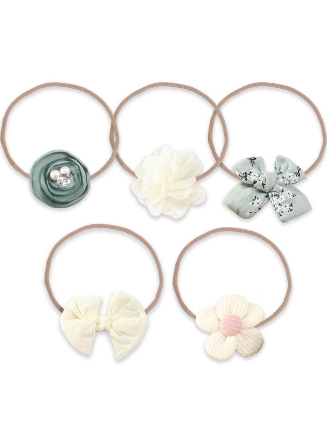 Anzailala Baby Hair Band 5 Pcs Hairband For Baby Girl Flower Hairband For New Born Baby Girl 0-6 Months, Multicolor - Image 2