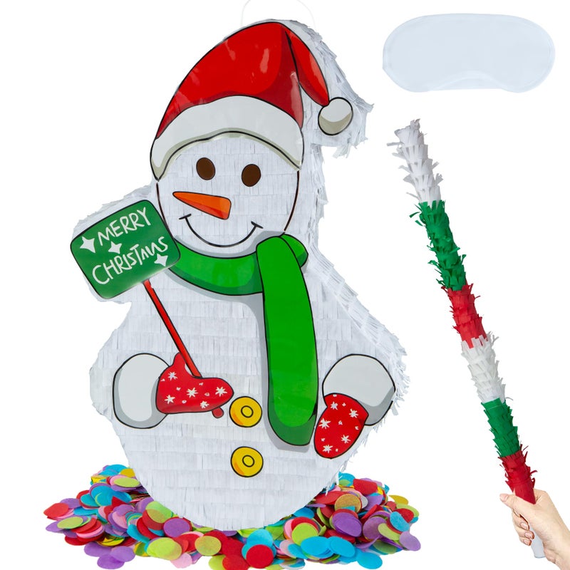 PCFING 216 Inch Christmas Snowman Piata with 30 Inch Piata Stick Blindfold Confetti for Boy Girl Adults Xmas Party Game Decorations - Image 3