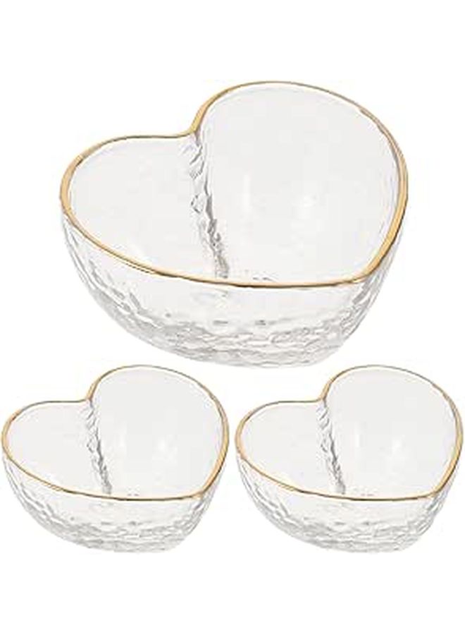 Heart Shaped Crystal Glass Bowls Set Of 3 With Gold Rim For Dessert Salad And Fruit Serving - Image 1