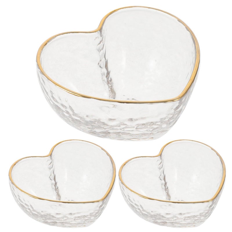 Heart Shaped Crystal Glass Bowls Set Of 3 With Gold Rim For Dessert Salad And Fruit Serving - Image 2