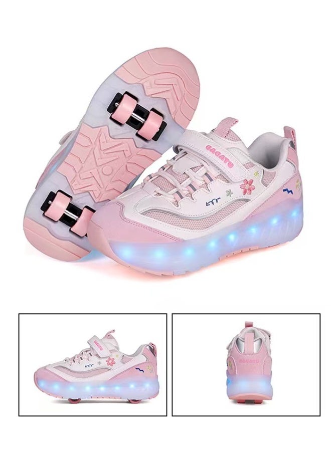 سكاي فيو حذاء تزلج بعجلات للأطفال، مزود بإضاءة LED، مناسب للرياضات الخارجية، للأولاد والبنات، مزود بعجلات قابلة لإعادة الشحن عبر USB، مزود بقفل خطافي وحلقة. المقاسات من 29 إلى 38 - Image 2