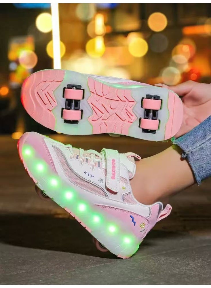 سكاي فيو حذاء تزلج بعجلات للأطفال، مزود بإضاءة LED، مناسب للرياضات الخارجية، للأولاد والبنات، مزود بعجلات قابلة لإعادة الشحن عبر USB، مزود بقفل خطافي وحلقة. المقاسات من 29 إلى 38 - Image 3