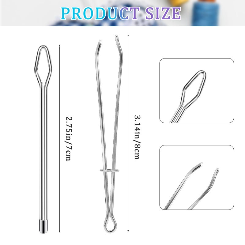 salbsever 2 Pcs DIY Rope Threader Clip Drawstring Threader Tool Metal Easy Pull Drawstring Threader with Tweezer Sewing Tool for Elastic Sewing Tweezer Tool for Replacement Drawstring Sewing Accessories - Image 3