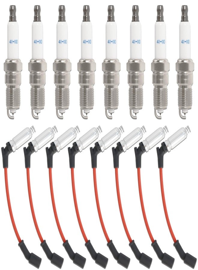 MCCKLE 41-110 Iridium Spark Plugs and M8-48322 Spark Plug Wires Compatible with Chevy Silverado Suburban Avalanche Express GMC Cadillac Escalade Yukon Sierra Savana 5.3 6.0L 6.2L V8 LS Truck (8 Set) - Image 1