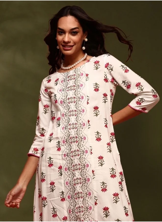 أبهشتي Floral  print kurta with straight pangts-black &beige