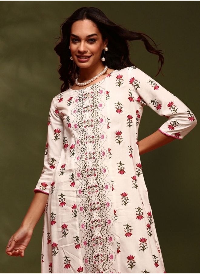 Abhishti Floral  print kurta with straight pangts-black &beige  - Image 2