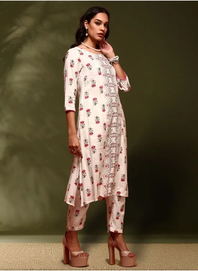 Abhishti Floral  print kurta with straight pangts-black &beige