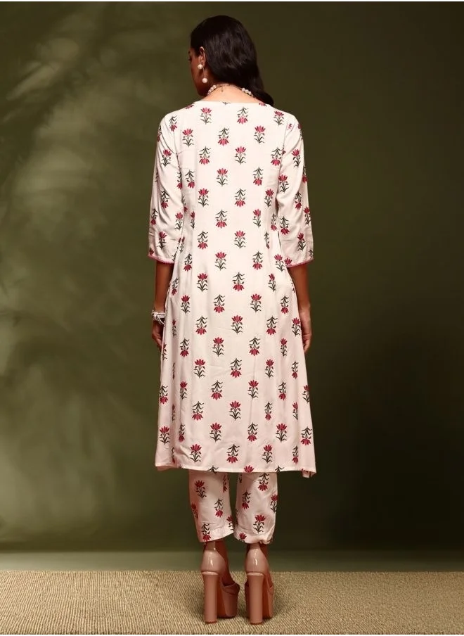 Abhishti Floral  print kurta with straight pangts-black &beige