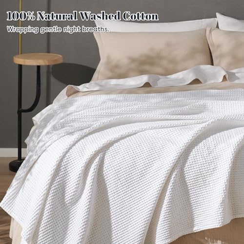 PHF 100% Cotton Waffle Weave Blanket Queen Size for Bed,Snag Proof Lightweight Breathable Moisture-Wicking Throw for Couch, Great for Layering in Cold Weather, Machine Washable, Home Decor Gift-White - Image 2