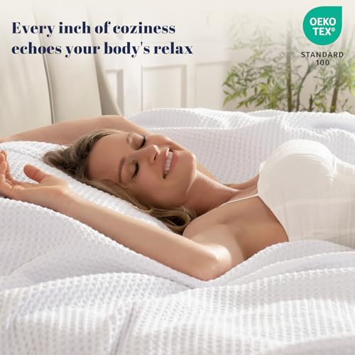 PHF 100% Cotton Waffle Weave Blanket Queen Size for Bed,Snag Proof Lightweight Breathable Moisture-Wicking Throw for Couch, Great for Layering in Cold Weather, Machine Washable, Home Decor Gift-White - Image 3