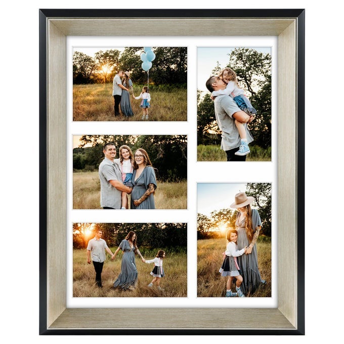 11X14 COLLAGE PICTURE FRAME WITH 5 OPENINGS FOR 4X6 PHOTOS OR DISPLAYS 11X14 POSTER WITHOUT MAT SHATTER RESISTANT GLASS WALL MOUNTINGSILVERBLACK