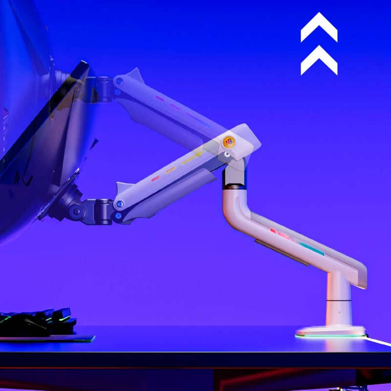 NB ERGONOMIC NB Gaming Monitor Arm or for 32 to 60 Inches Screen, Load up to 20 kg, VESA 75/100, RGB-Light, Heavy Duty, Multi Angle Adjustable, Premium Aluminum, White - Image 5