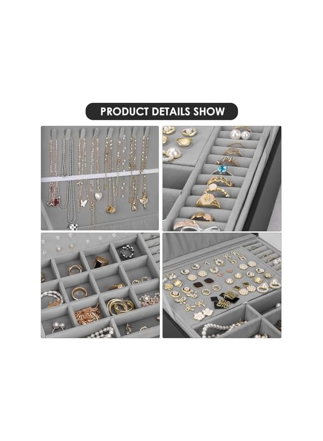 The Bros Large Jewelry Box for Women & Men, 2 Layer PU Leather Jewelry Organizer with Lock, Storage Case for Necklaces, Bracelets, Rings, Earrings - Ideal Gift for All Occasions - Image 3