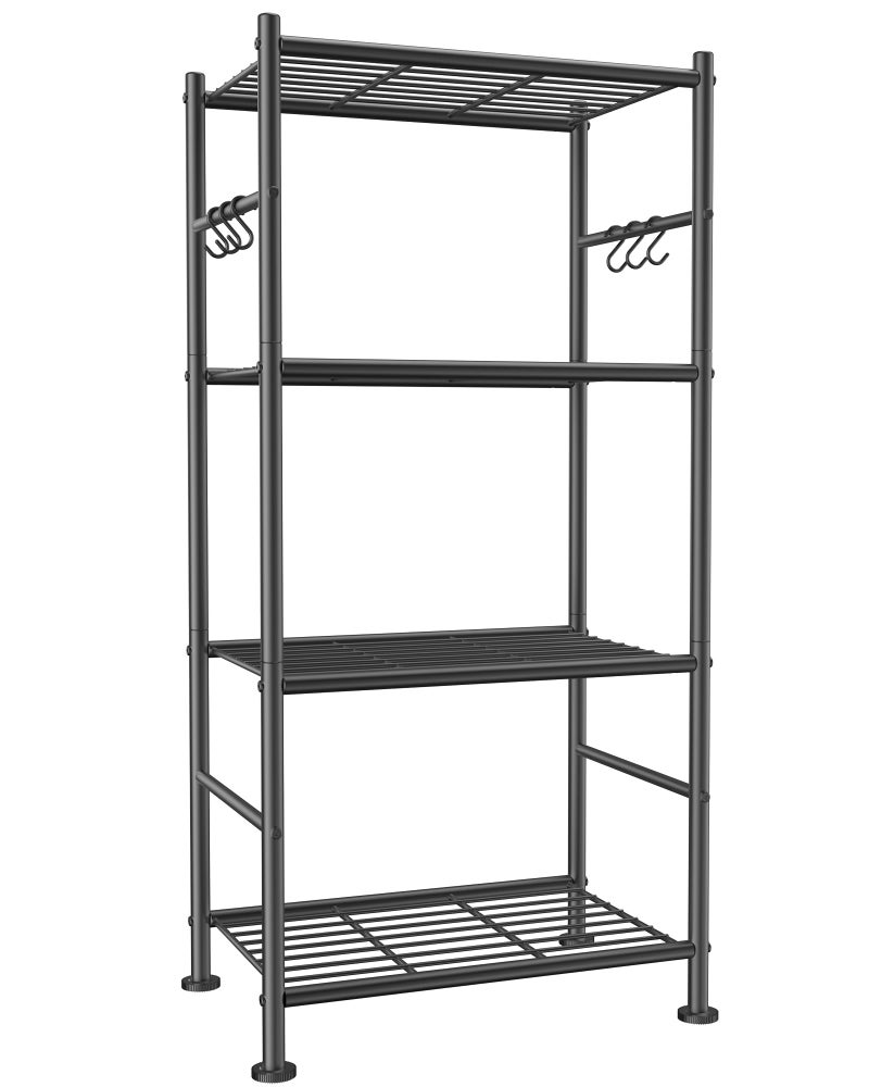 Sakugi Storage Shelves - 4-Tier Large Capacity Shelf Organizer with Hooks, Heavy-Duty Garage Shelving with Leveling Feet, Wobble-Free Rack for Bedroom, Balcony, Garage, 18.1"Ã—12.4"Ã—43.7", Black - Image 1