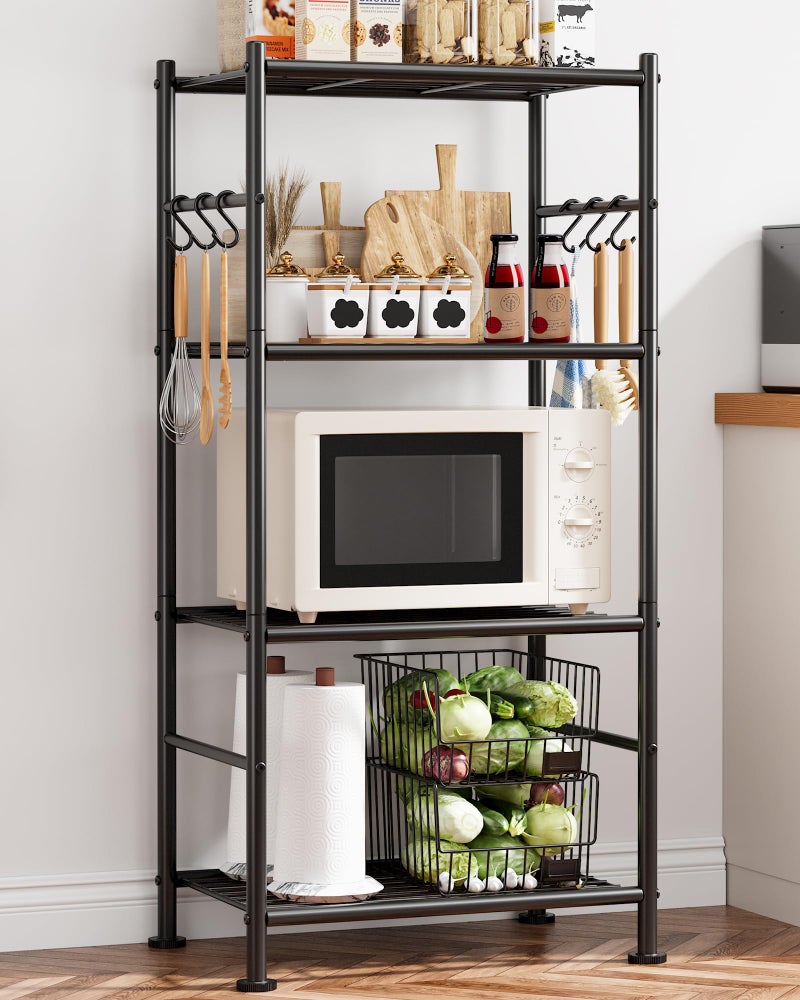 Sakugi Storage Shelves - 4-Tier Large Capacity Shelf Organizer with Hooks, Heavy-Duty Garage Shelving with Leveling Feet, Wobble-Free Rack for Bedroom, Balcony, Garage, 18.1"Ã—12.4"Ã—43.7", Black - Image 3