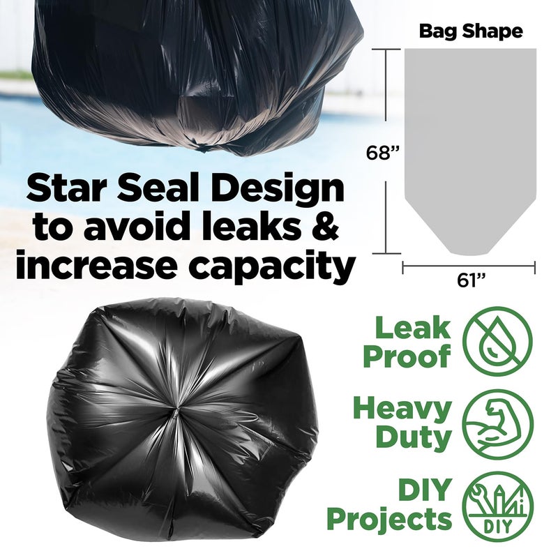 ToughBag 95-96 Gallon Trash Bags Heavy Duty, Black Garbage Bags (50 COUNT) Extra Large 90, 95, 96, 100 Gallon Can Liners - Made In USA - Image 2