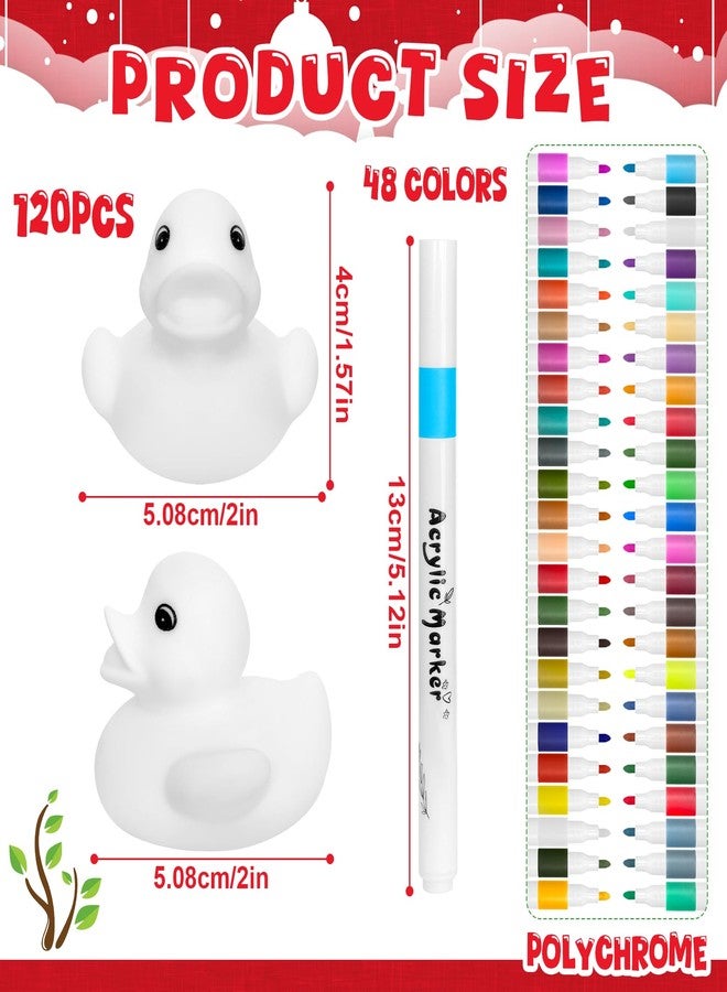 Gaiaring 120 Pcs 2 Inch White Blank Rubber Ducks Bulk DIY Easter Rubber Ducks with Pens of Colors Waterproof Float Squeak Ducks Gifts for Birthday Party - Image 2