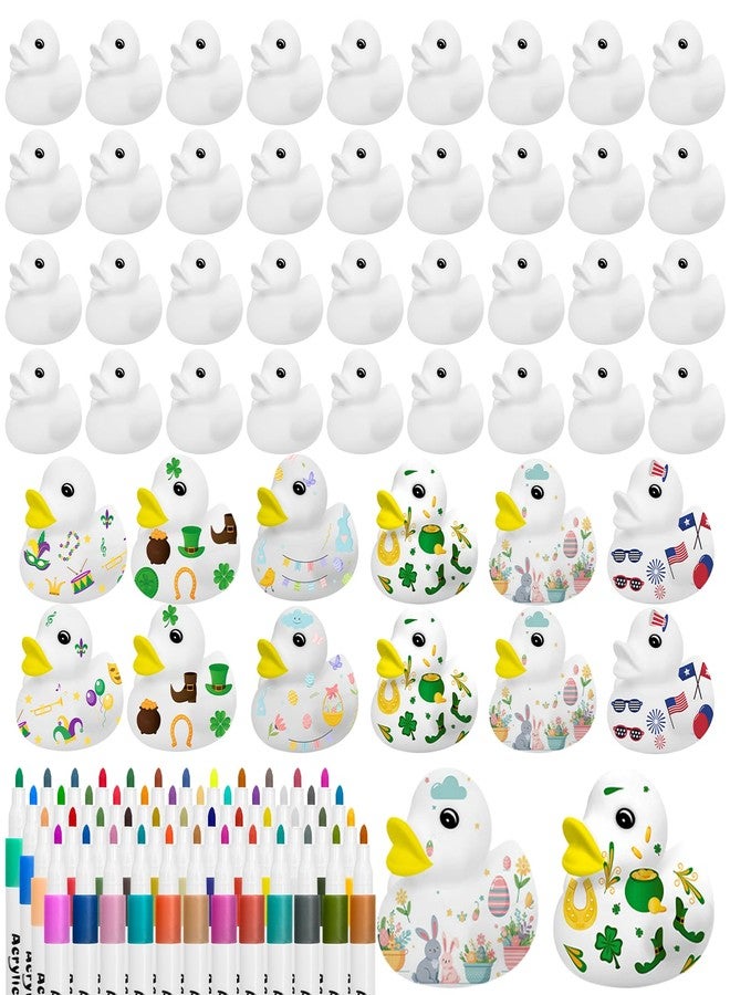 Gaiaring 120 Pcs 2 Inch White Blank Rubber Ducks Bulk DIY Easter Rubber Ducks with Pens of Colors Waterproof Float Squeak Ducks Gifts for Birthday Party - Image 1