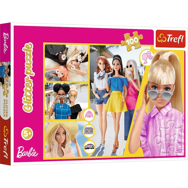 Trefl - Mattel Glitter Barbie Glitter Puzzle 100 Pieces - 14830 - Image 1